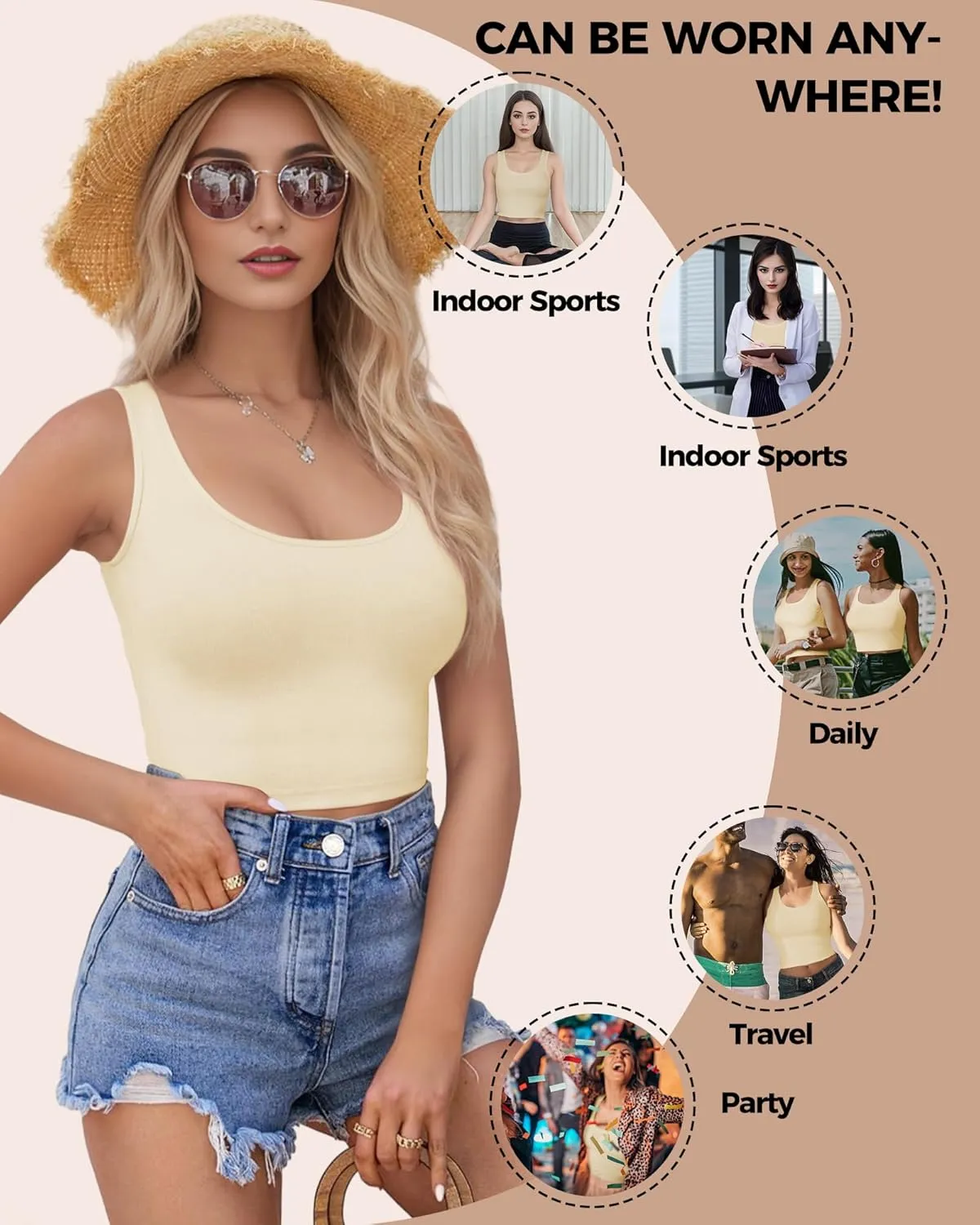 1-3Pcs Crop Tops for Women, U Neck Sleeveless Tank Tops, Basic Cropped Racerback Going Out Tops Athletic Sports Shirts