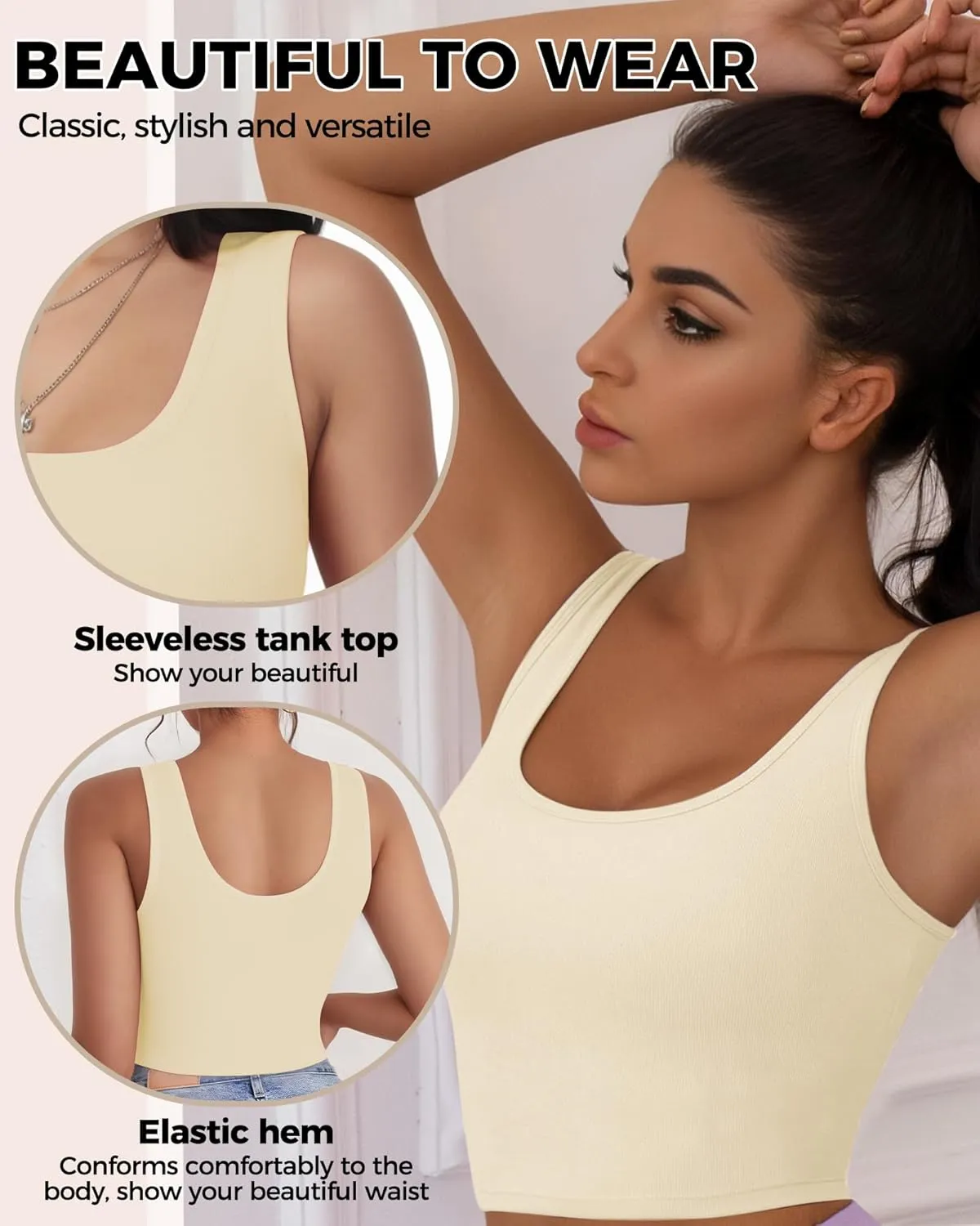 1-3Pcs Crop Tops for Women, U Neck Sleeveless Tank Tops, Basic Cropped Racerback Going Out Tops Athletic Sports Shirts