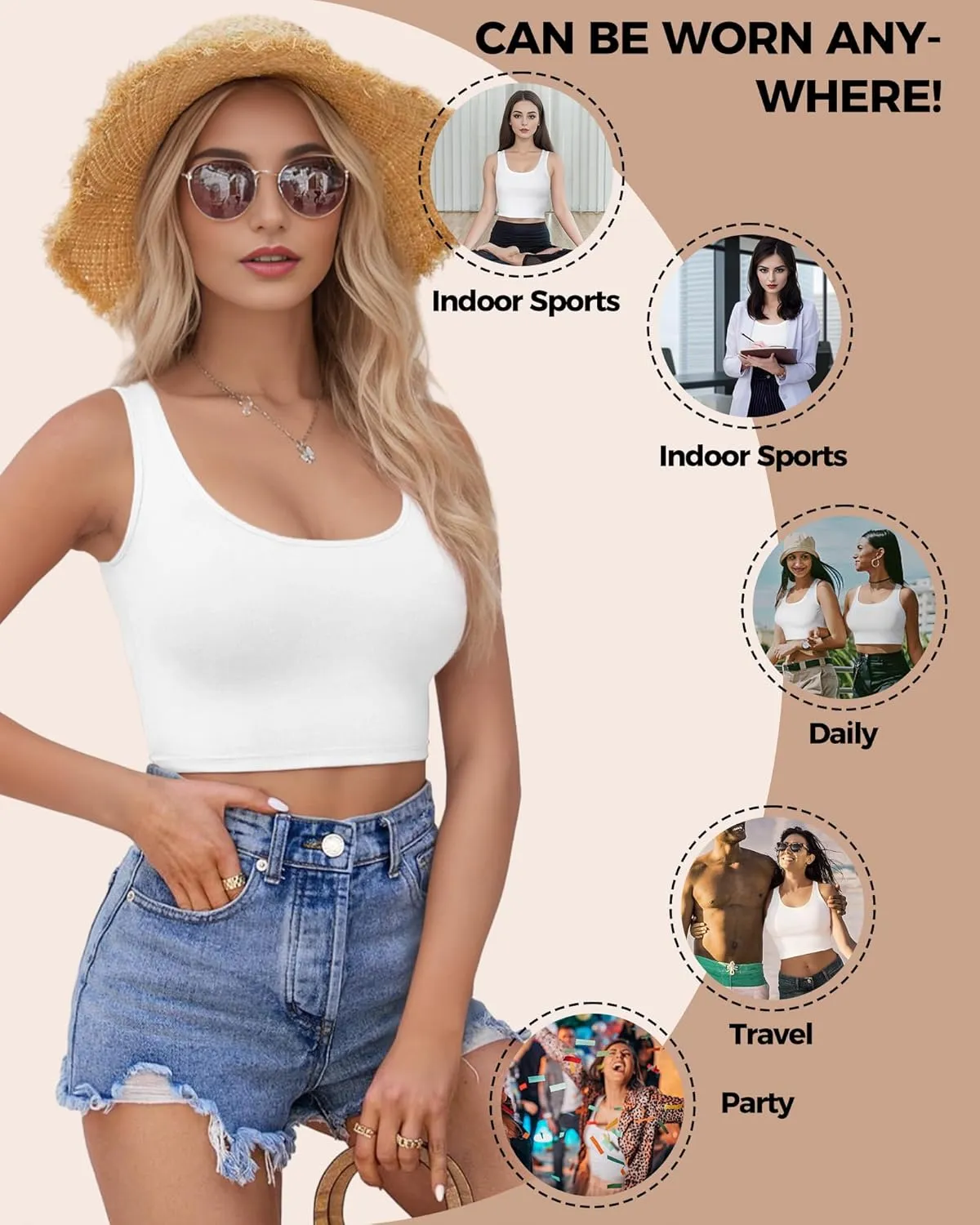 1-3Pcs Crop Tops for Women, U Neck Sleeveless Tank Tops, Basic Cropped Racerback Going Out Tops Athletic Sports Shirts