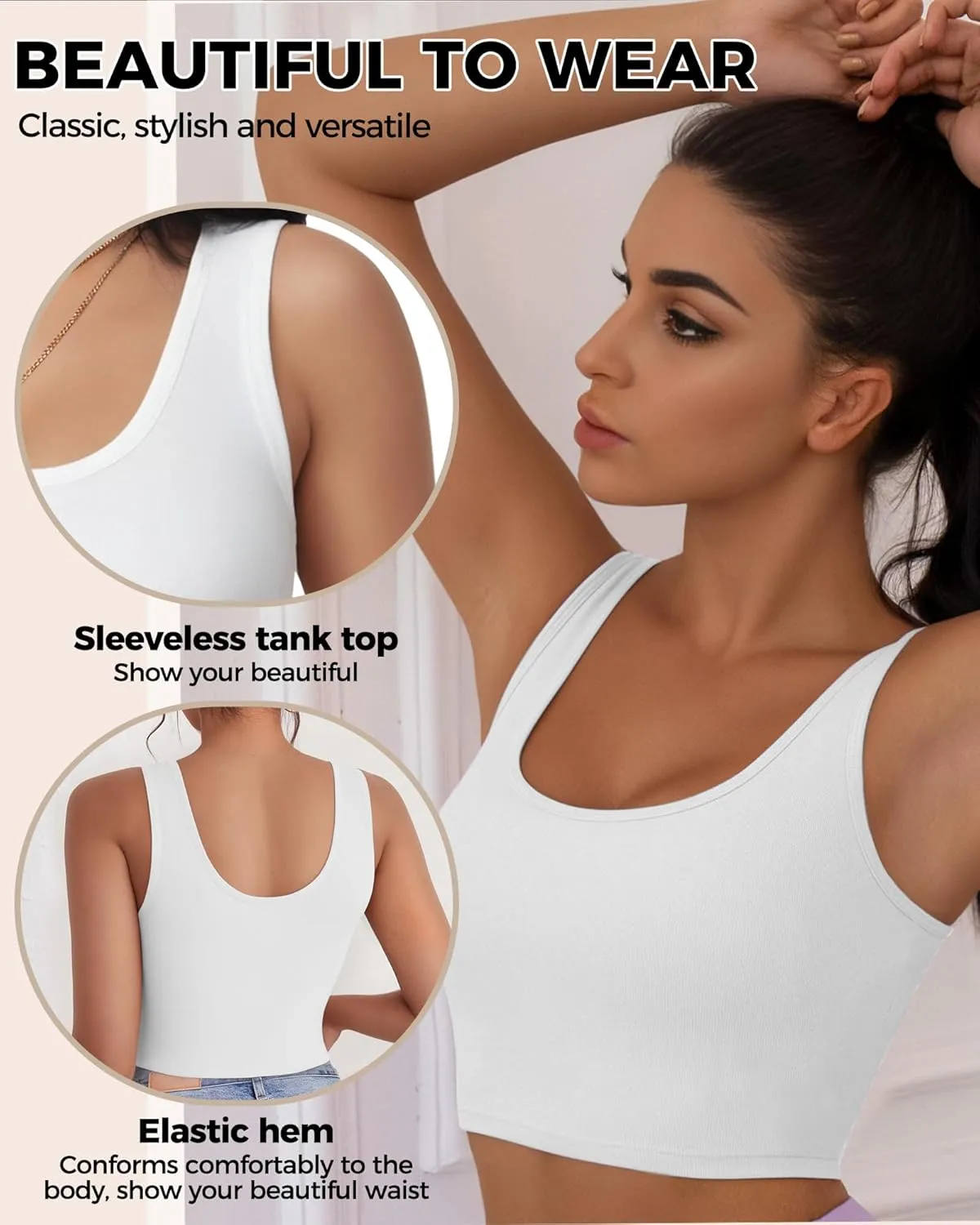 1-3Pcs Crop Tops for Women, U Neck Sleeveless Tank Tops, Basic Cropped Racerback Going Out Tops Athletic Sports Shirts