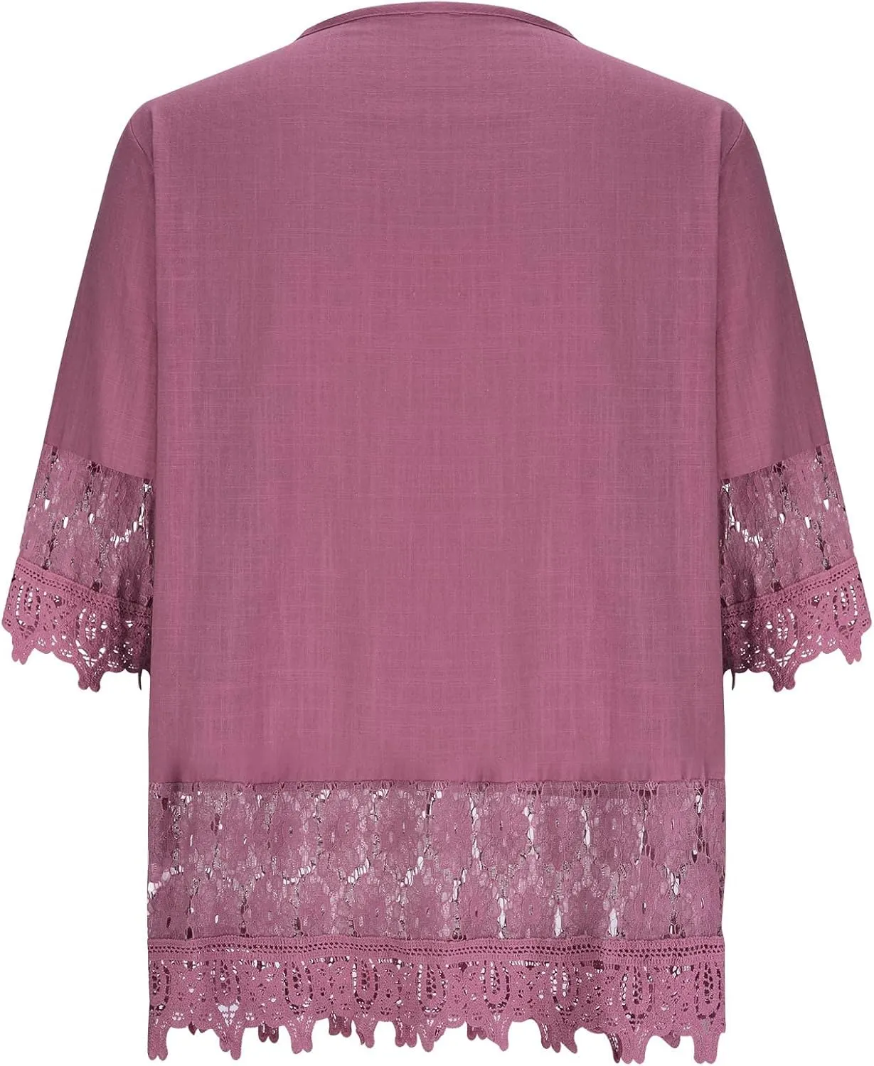 3/4 Length Sleeve Womens Boho Tops Cotton Linen Mexican Embroidered Shirts Plus Size Flowy Lace Tunic Peasant Blouses