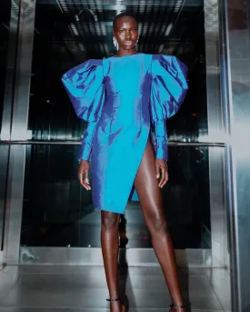 Asymmetrical Bell-Sleeve Cocktail Dress