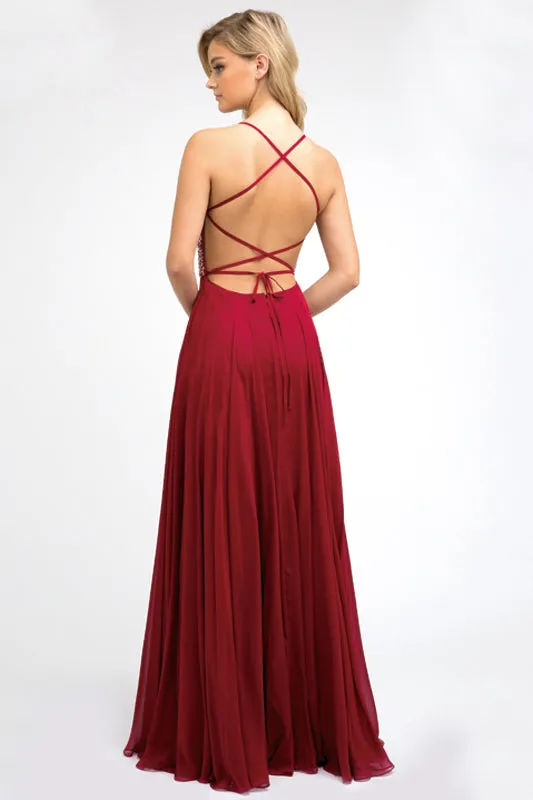 Beaded bodice A-line chiffon evening prom dress JT210