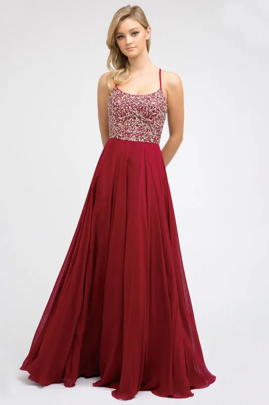 Beaded bodice A-line chiffon evening prom dress JT210