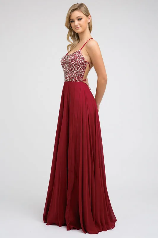 Beaded bodice A-line chiffon evening prom dress JT210