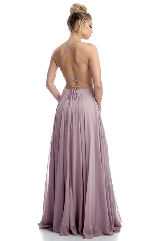 Beaded bodice A-line chiffon evening prom dress JT210