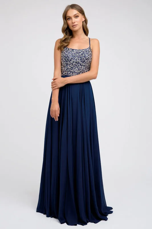 Beaded bodice A-line chiffon evening prom dress JT210