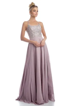 Beaded bodice A-line chiffon evening prom dress JT210