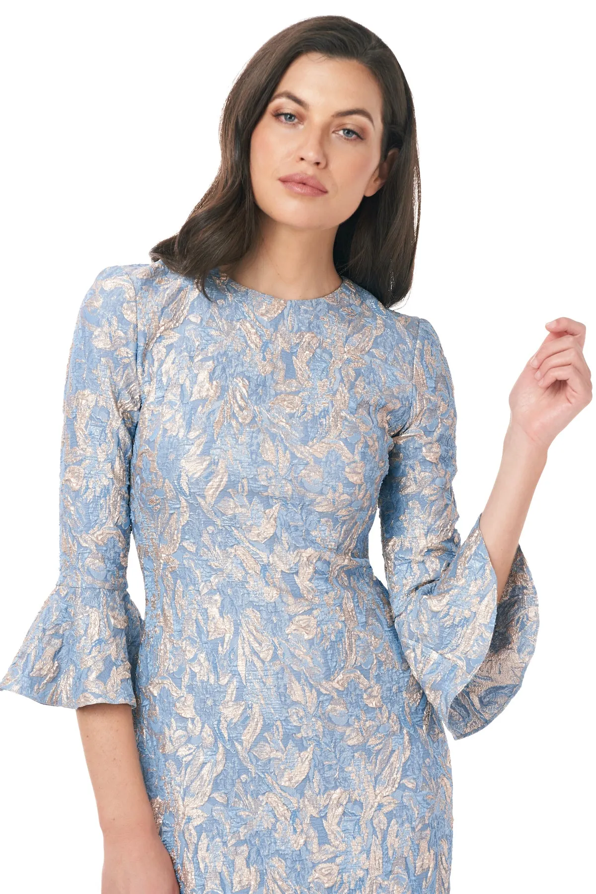 Bell Sleeve Cloque Cocktail Dress