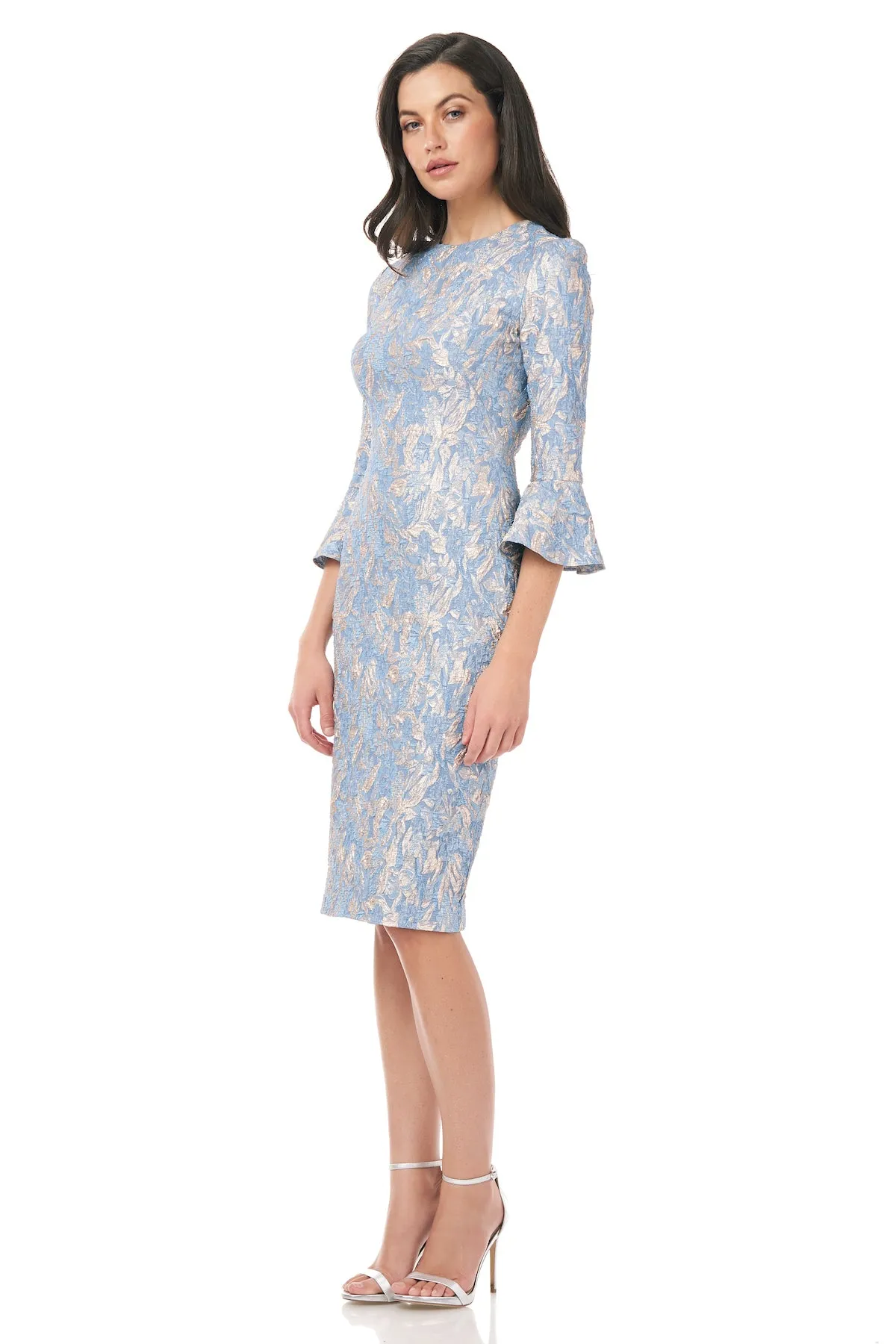 Bell Sleeve Cloque Cocktail Dress