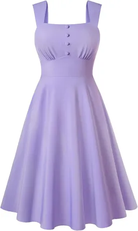 Belle Poque Square Neck Sundress for Women A Line Midi Dress Summer Cocktail Tea Party Dress with Pockets