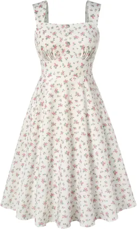 Belle Poque Square Neck Sundress for Women A Line Midi Dress Summer Cocktail Tea Party Dress with Pockets