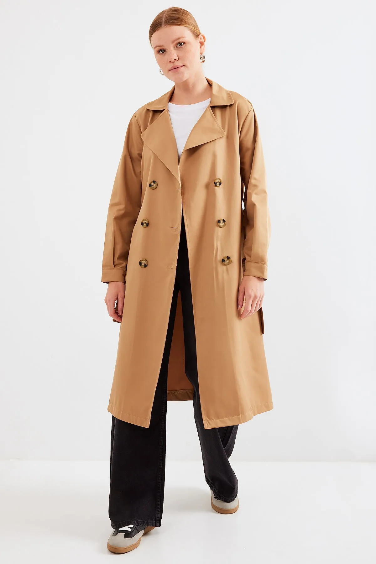 BGD Women Double-Breasted Trench Coat - Tan - Avondale