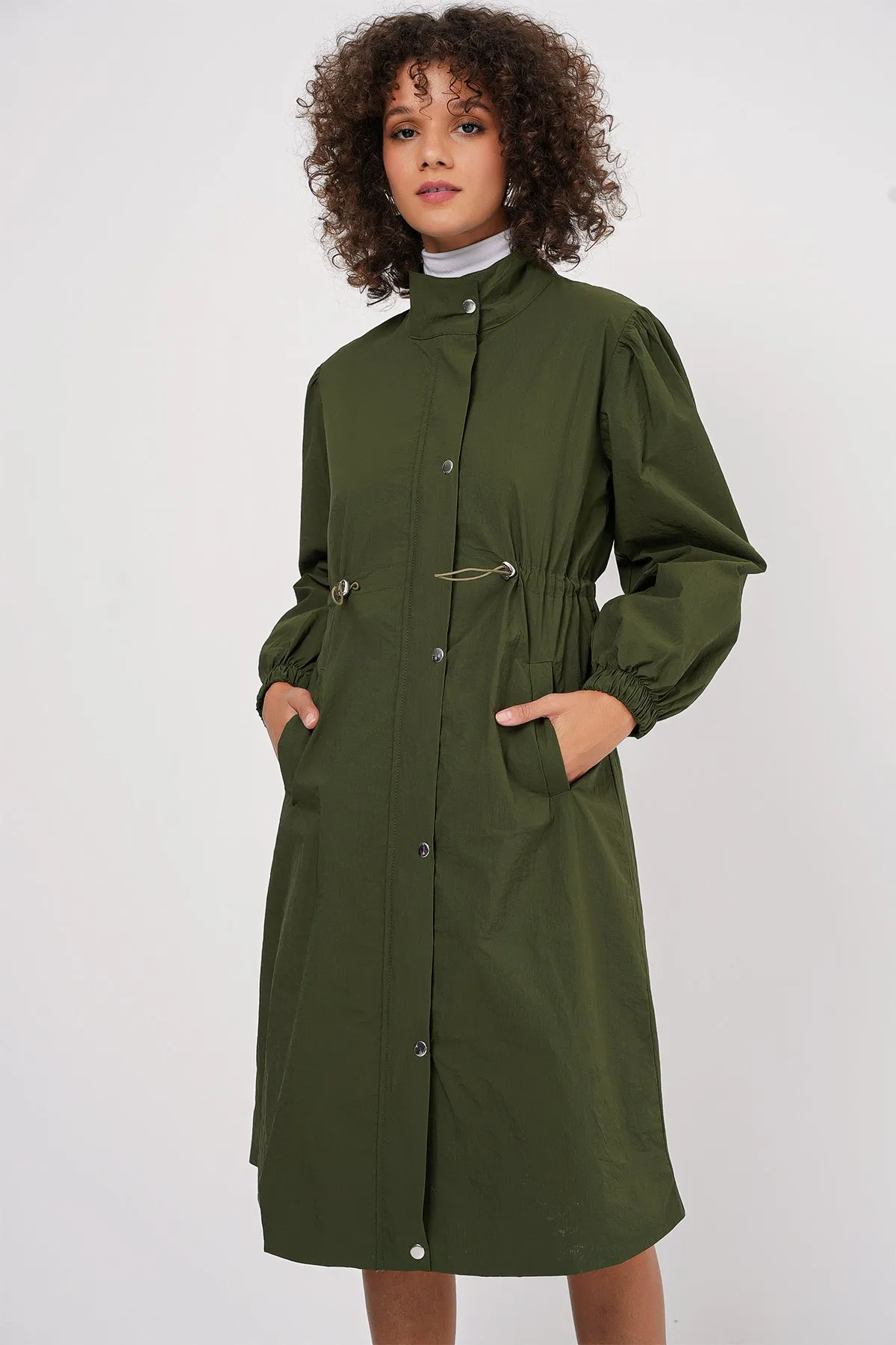 BGD Women Lined Long Trench Coat - Khaki - Tivoli