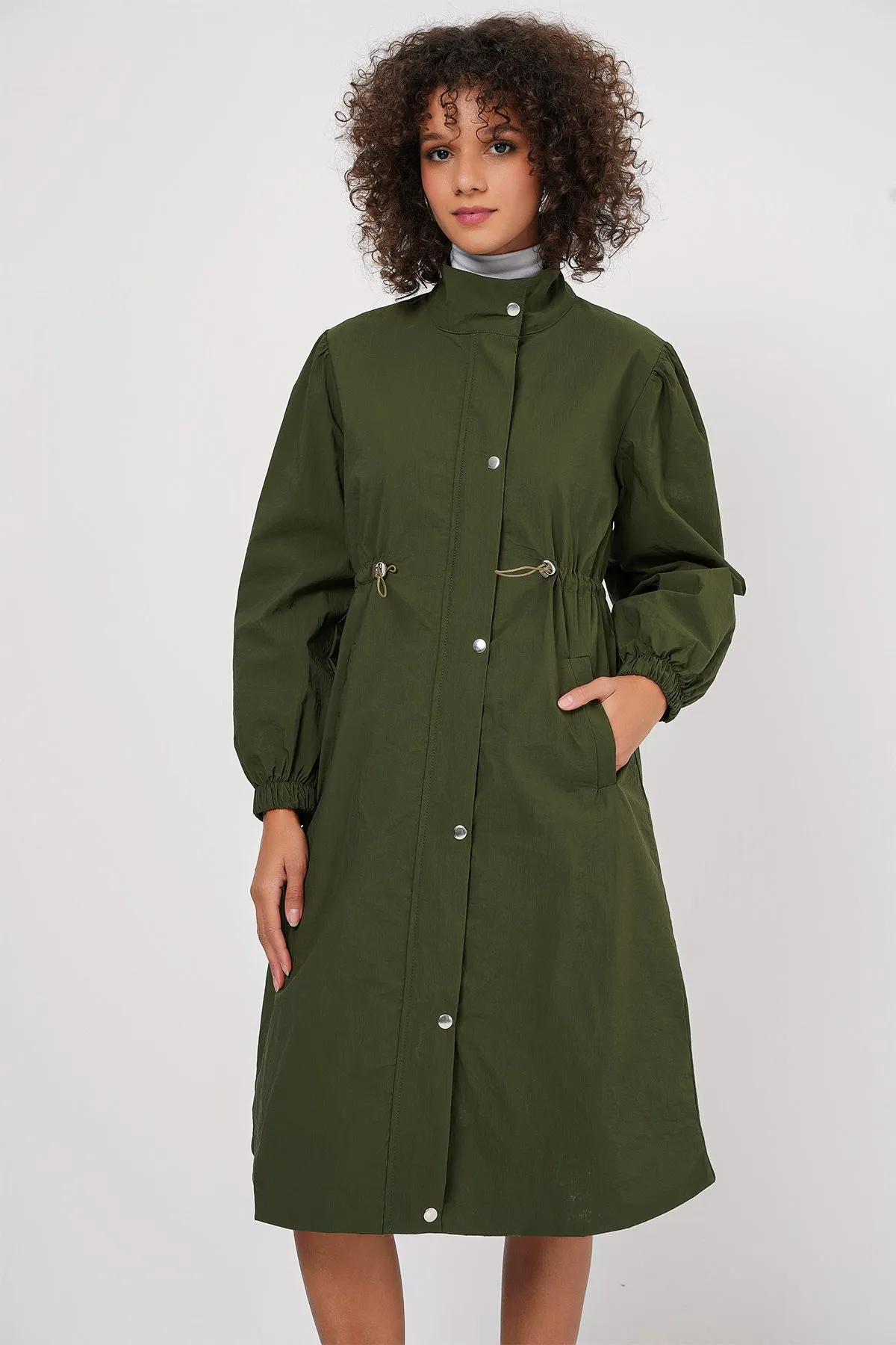 BGD Women Lined Long Trench Coat - Khaki - Tivoli