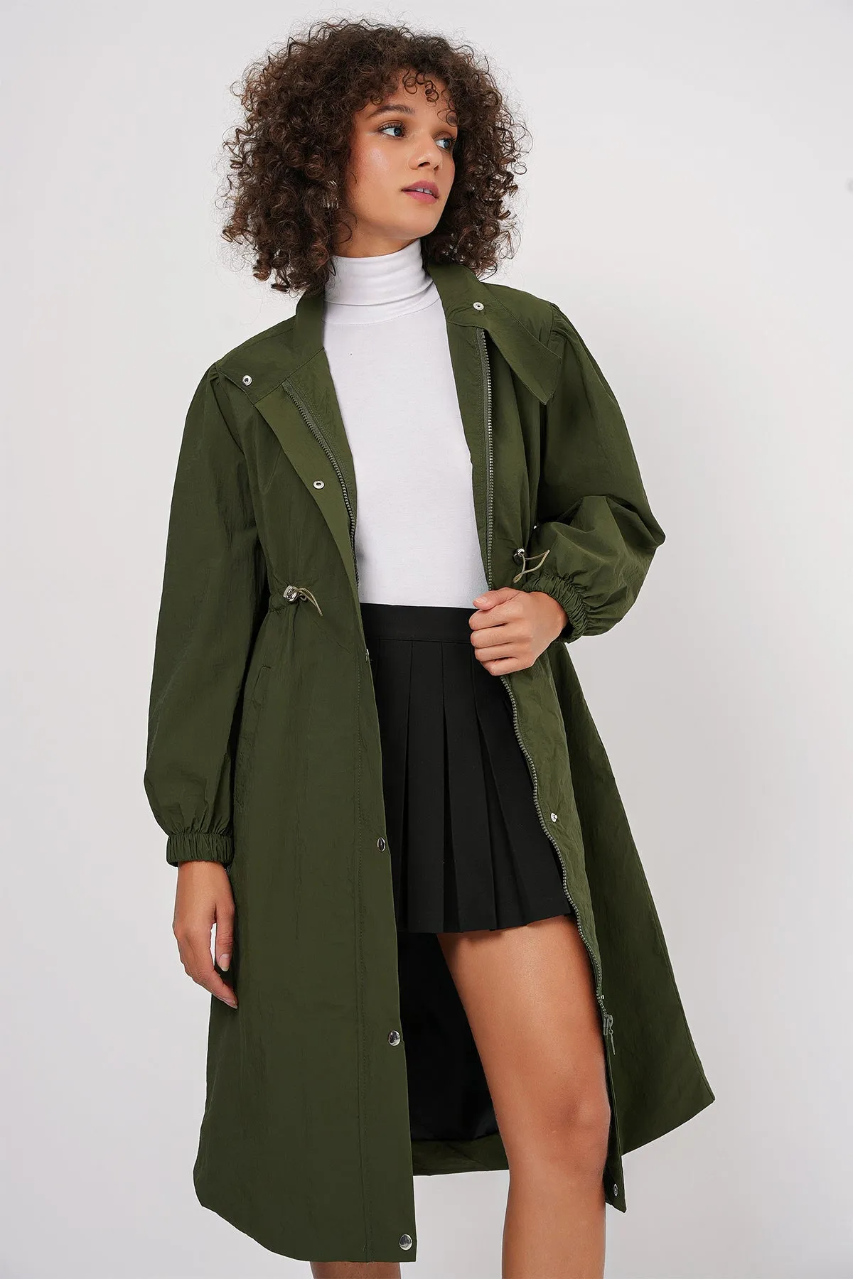 BGD Women Lined Long Trench Coat - Khaki - Tivoli