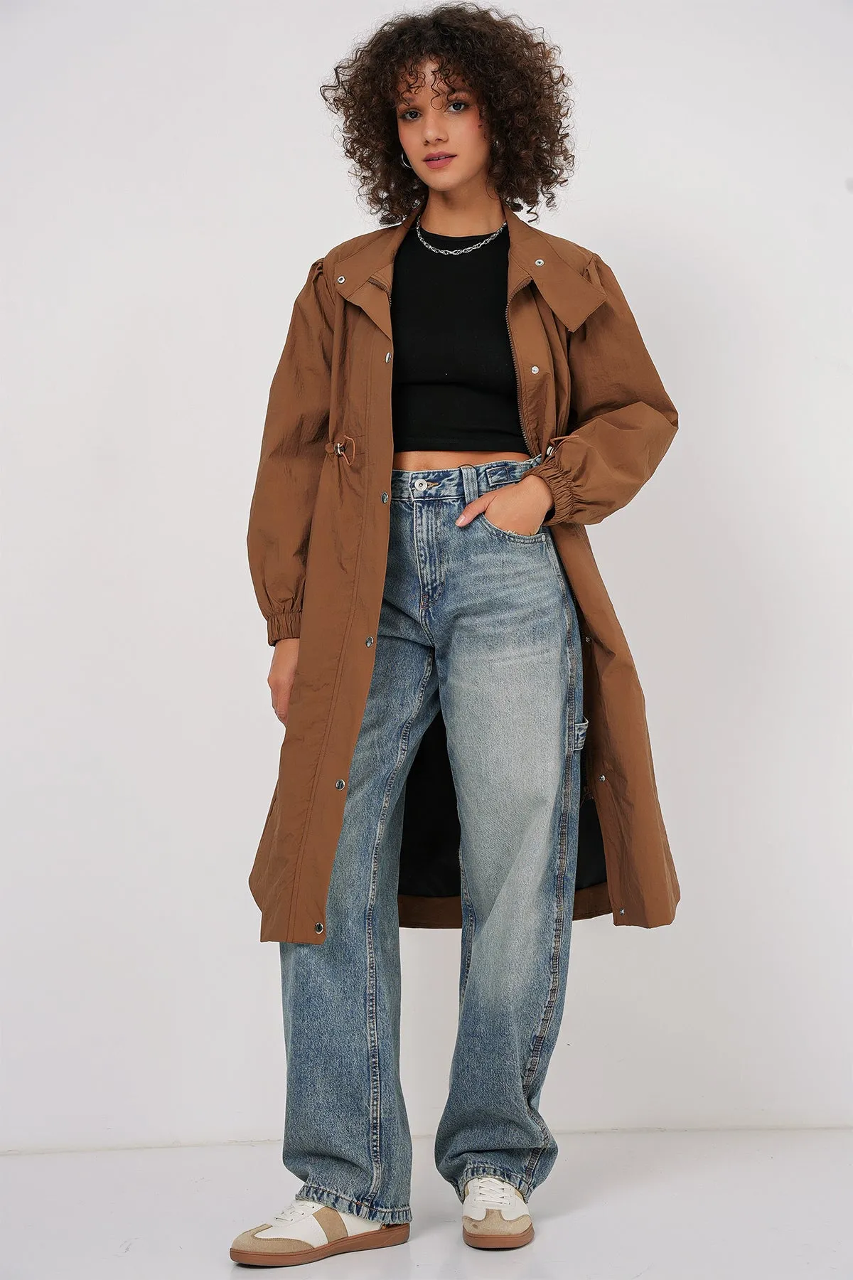 BGD Women Lined Long Trench Coat - Tan - Leander