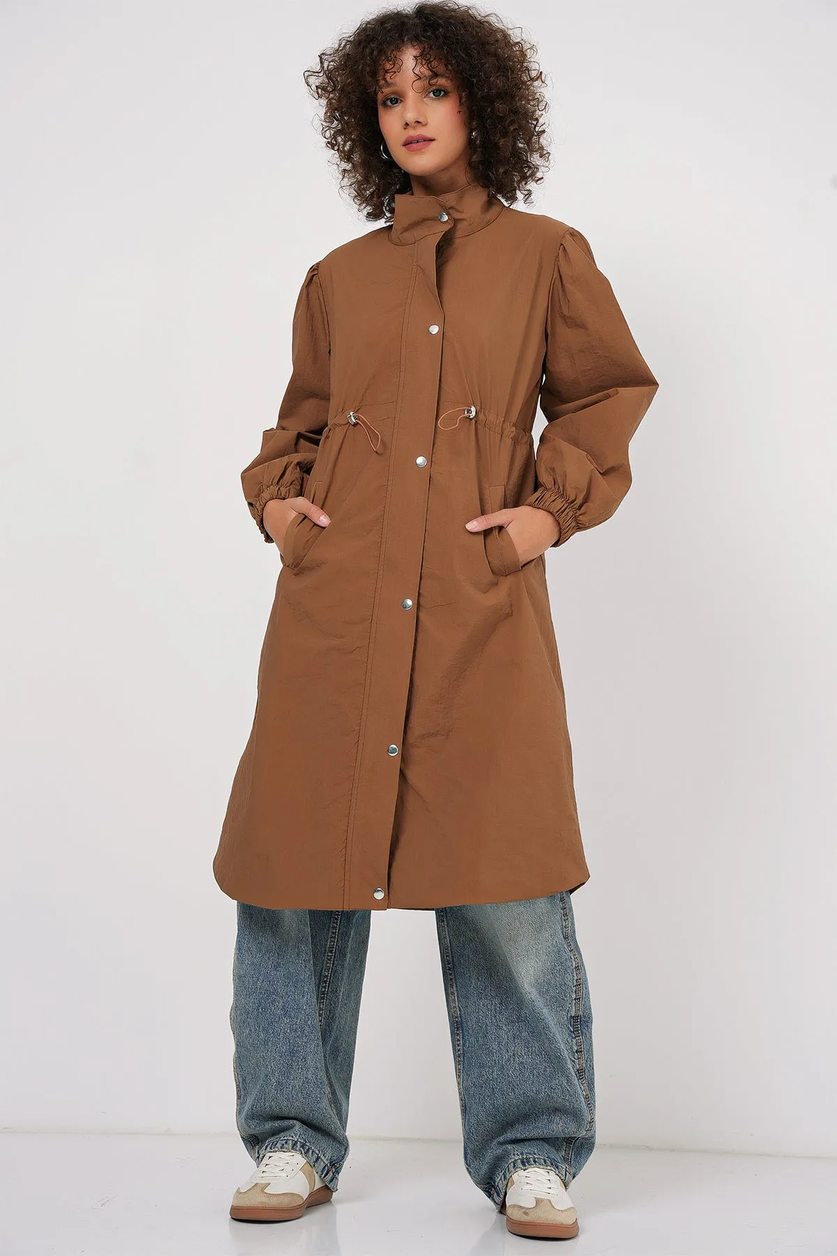 BGD Women Lined Long Trench Coat - Tan - Leander
