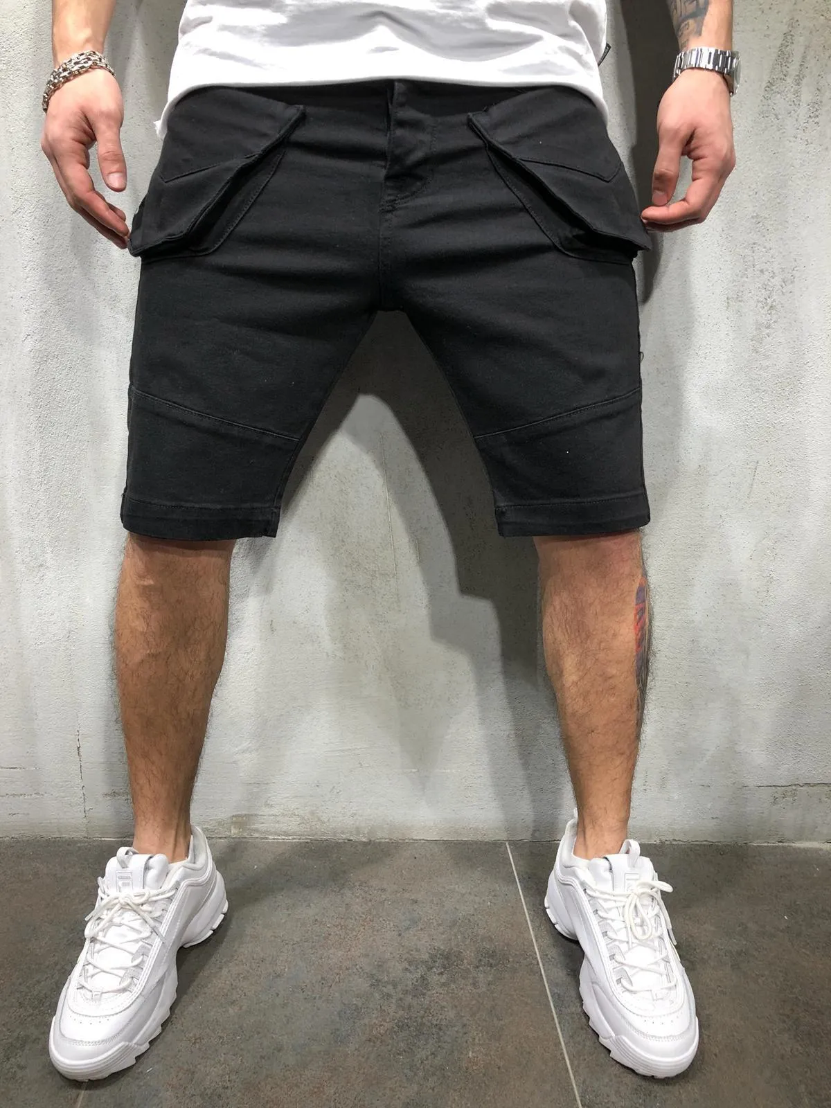 Black Denim Shorts Cargo Pockets