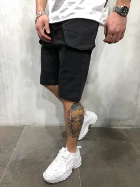 Black Denim Shorts Cargo Pockets