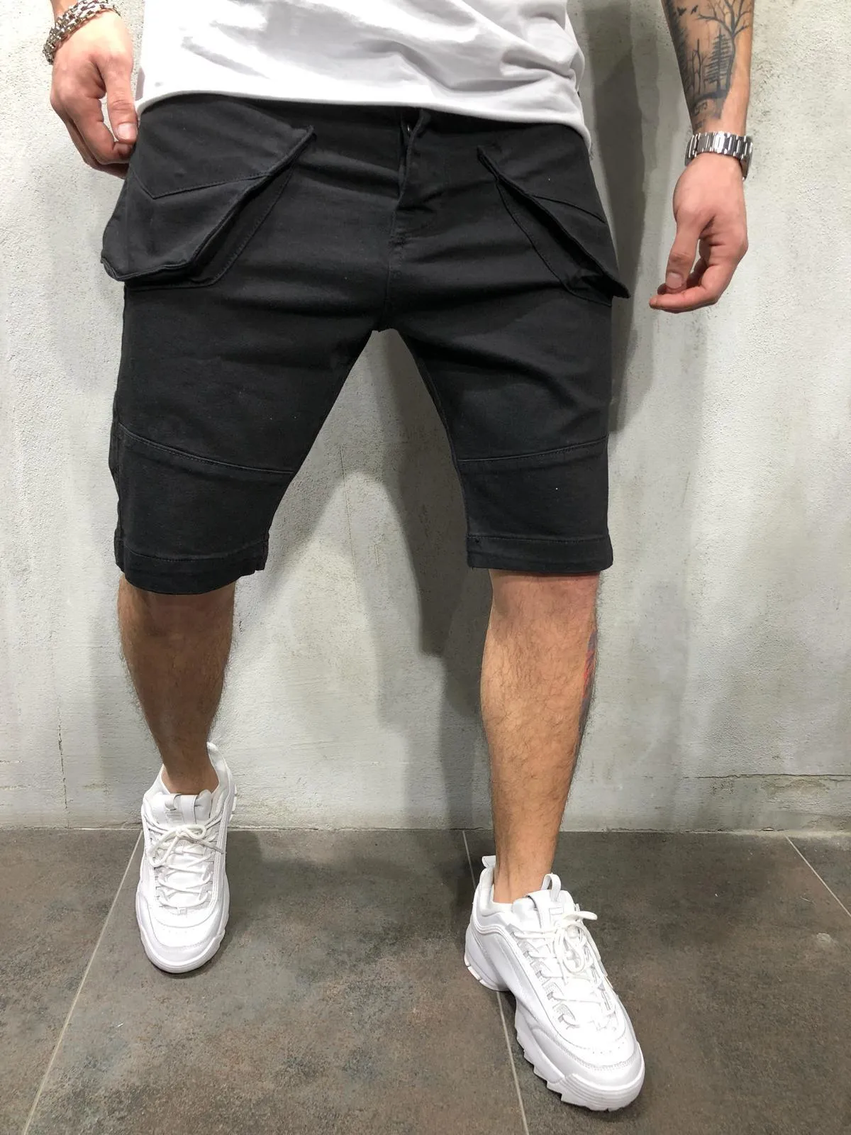 Black Denim Shorts Cargo Pockets