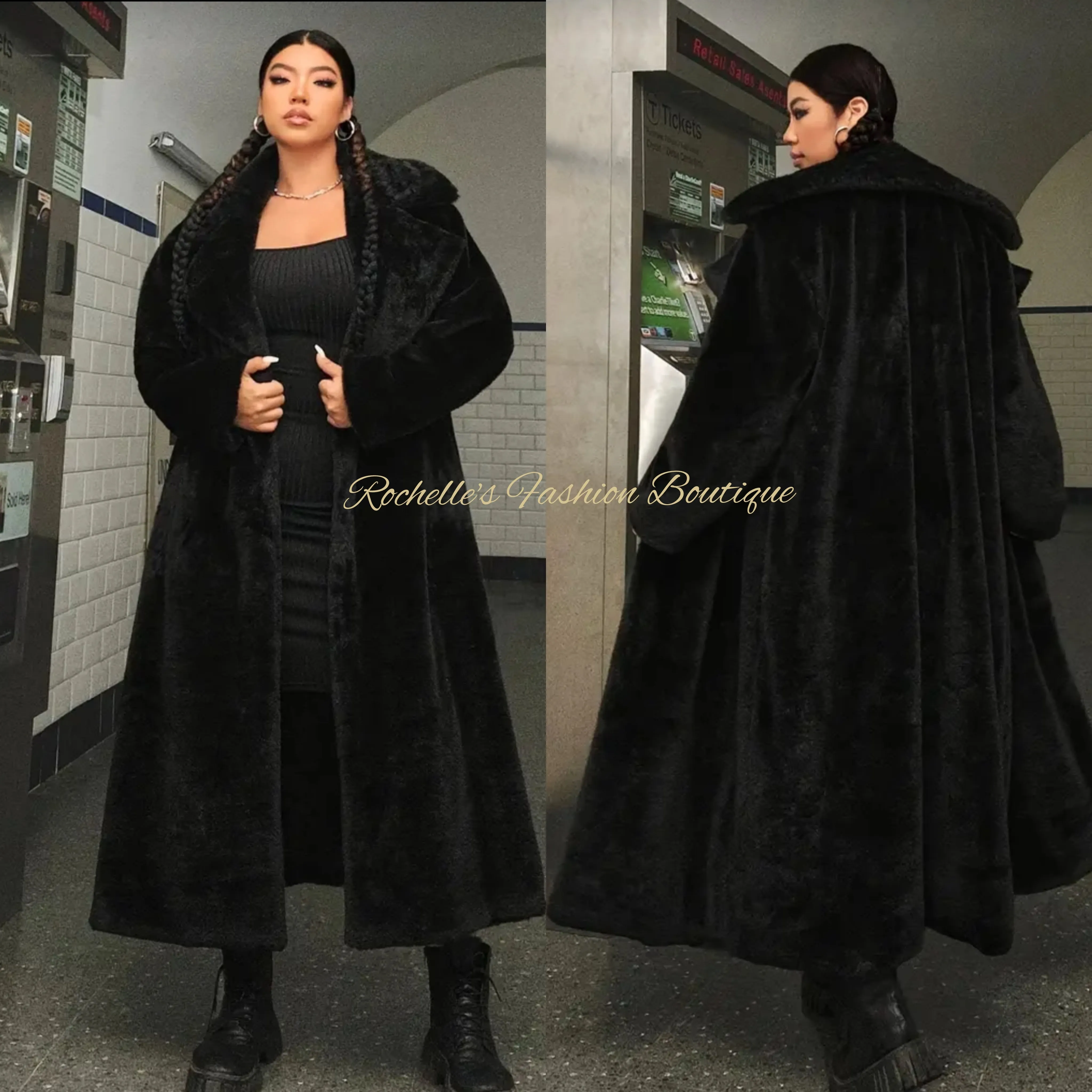 Black Fur Trench  Coat
