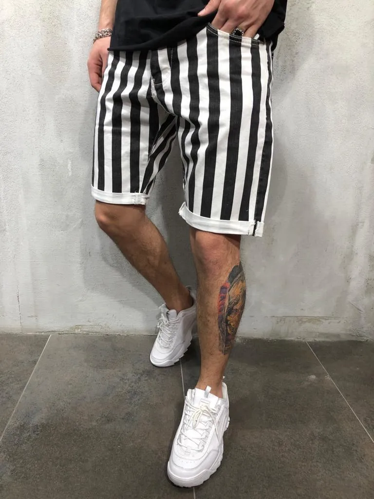 Black&White Striped Jean Shorts