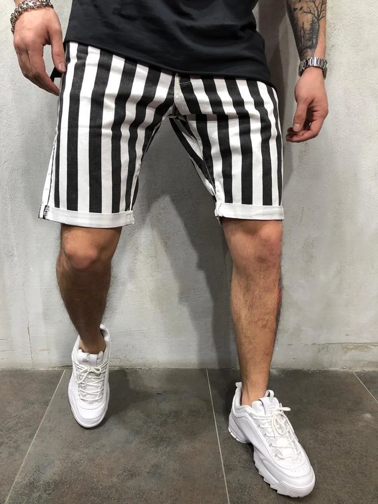 Black&White Striped Jean Shorts