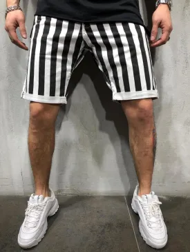 Black&White Striped Jean Shorts