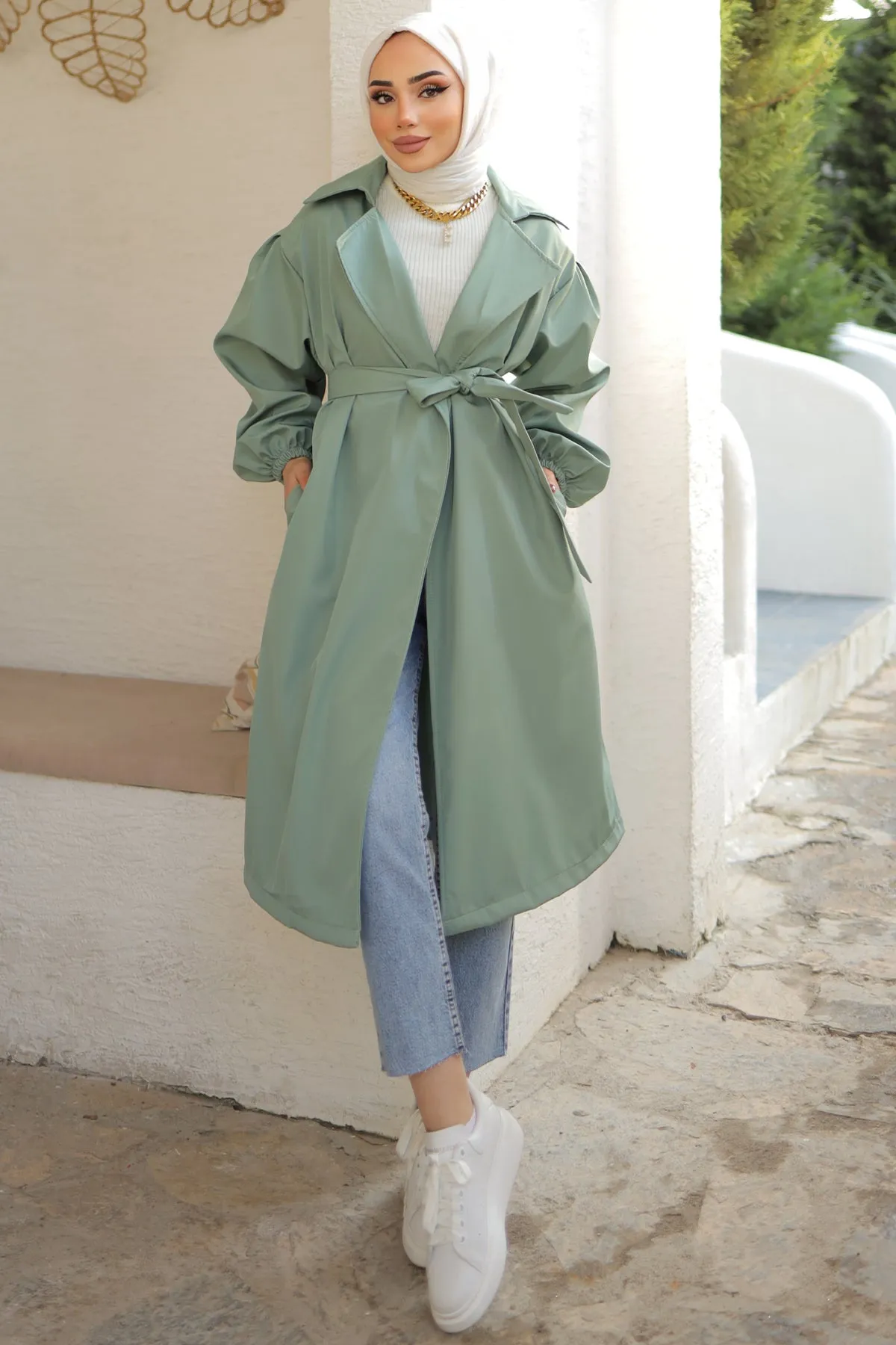 BNG Women Belted Trench Coat Mint Green - Clermont