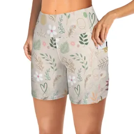 Boho Beige Yoga Shorts with Pockets up to 5 XL (FWS)