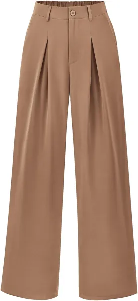 BTFBM Women High Waist Palazzo Pants Casual Wide Leg Trousers Button Down Loose Work Office Business Suit Pant Pockets