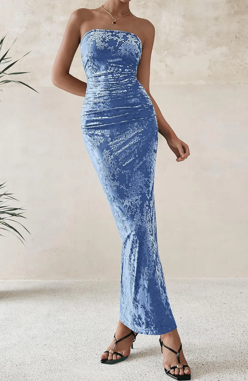 BTFBM Women's Summer Maxi Tube Dress Strapless Side Slit Long Floral Bodycon Dress Elegant Party Cocktail Dresses