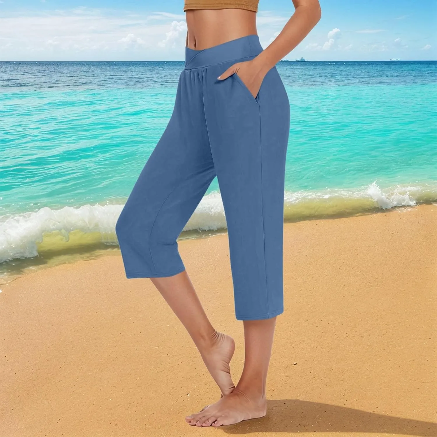 Capri Pants for Women High Waisted Athletic Yoga Workout Gym Jogger Sweatpants Summer Casual Wear Cropped Trousers