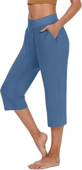 Capri Pants for Women High Waisted Athletic Yoga Workout Gym Jogger Sweatpants Summer Casual Wear Cropped Trousers