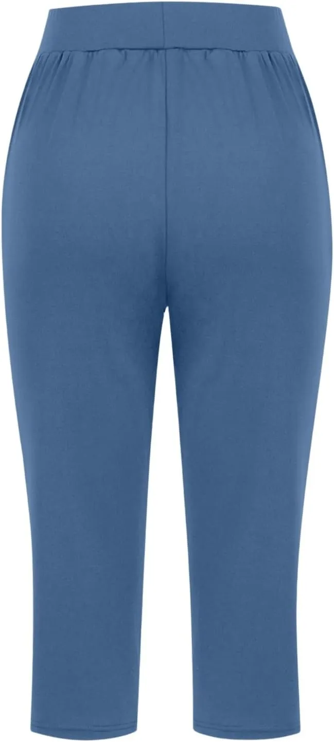 Capri Pants for Women High Waisted Athletic Yoga Workout Gym Jogger Sweatpants Summer Casual Wear Cropped Trousers