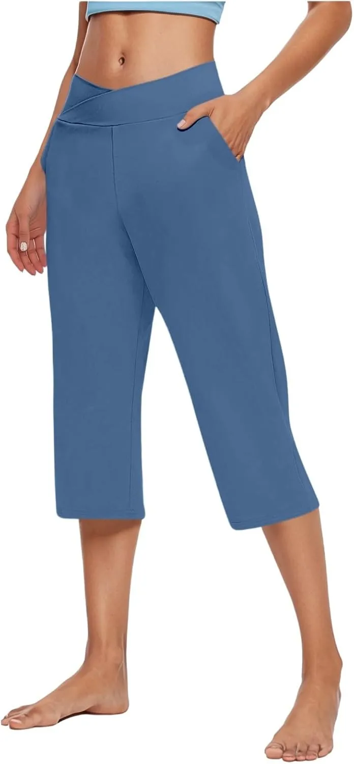 Capri Pants for Women High Waisted Athletic Yoga Workout Gym Jogger Sweatpants Summer Casual Wear Cropped Trousers