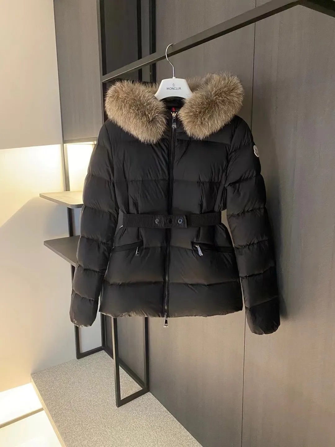 Clothes 417 Moncler Boed Black Hooded Shearling Short Down Jacket / Size1/2/3/4