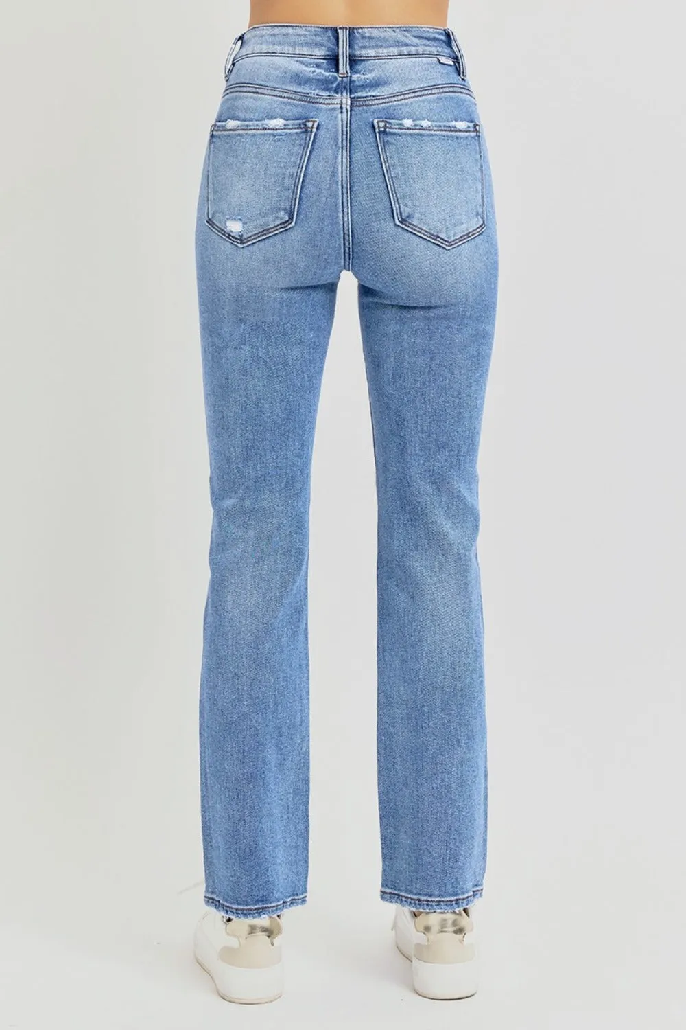Delilah High Rise Distressed Straight Jeans