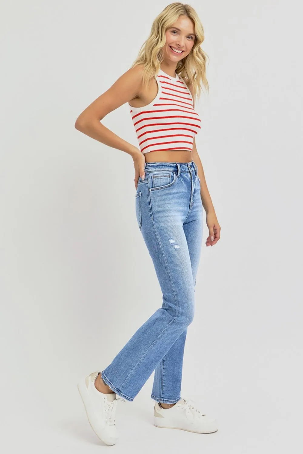 Delilah High Rise Distressed Straight Jeans