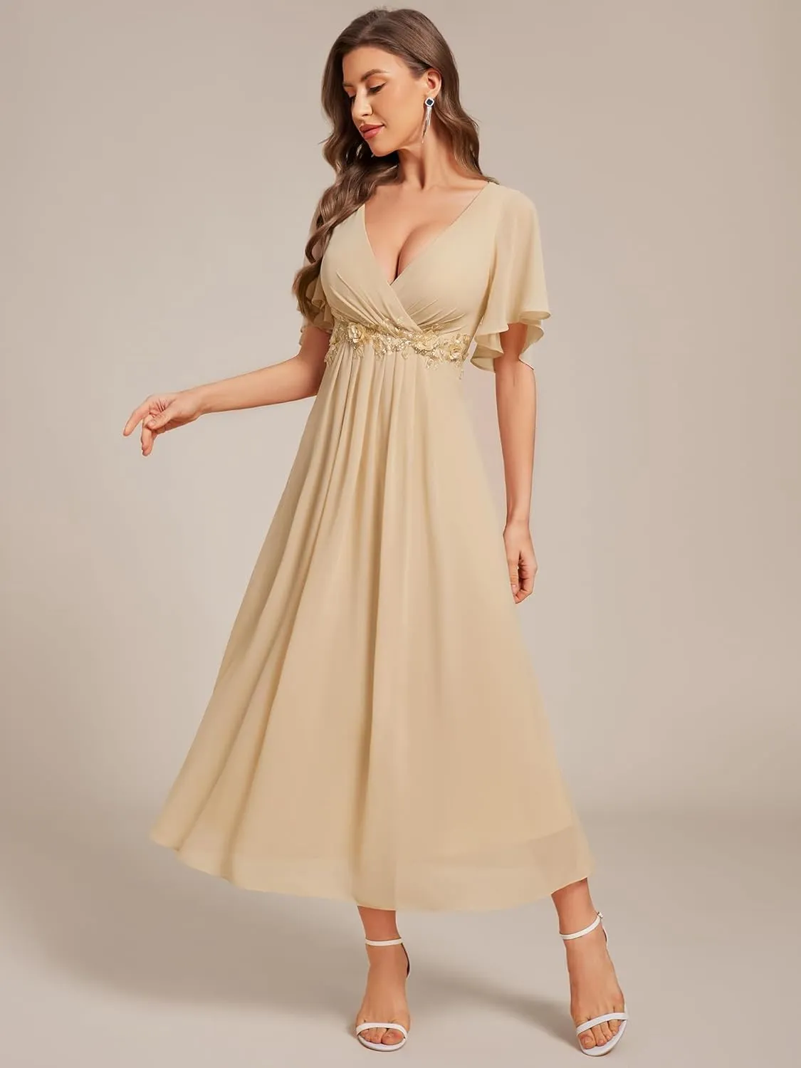 Ever-Pretty Women's Cocktail Dresses V Neck A-Line Elastic High Waist Wedding Guest Evening Party Maxi Dress 02093