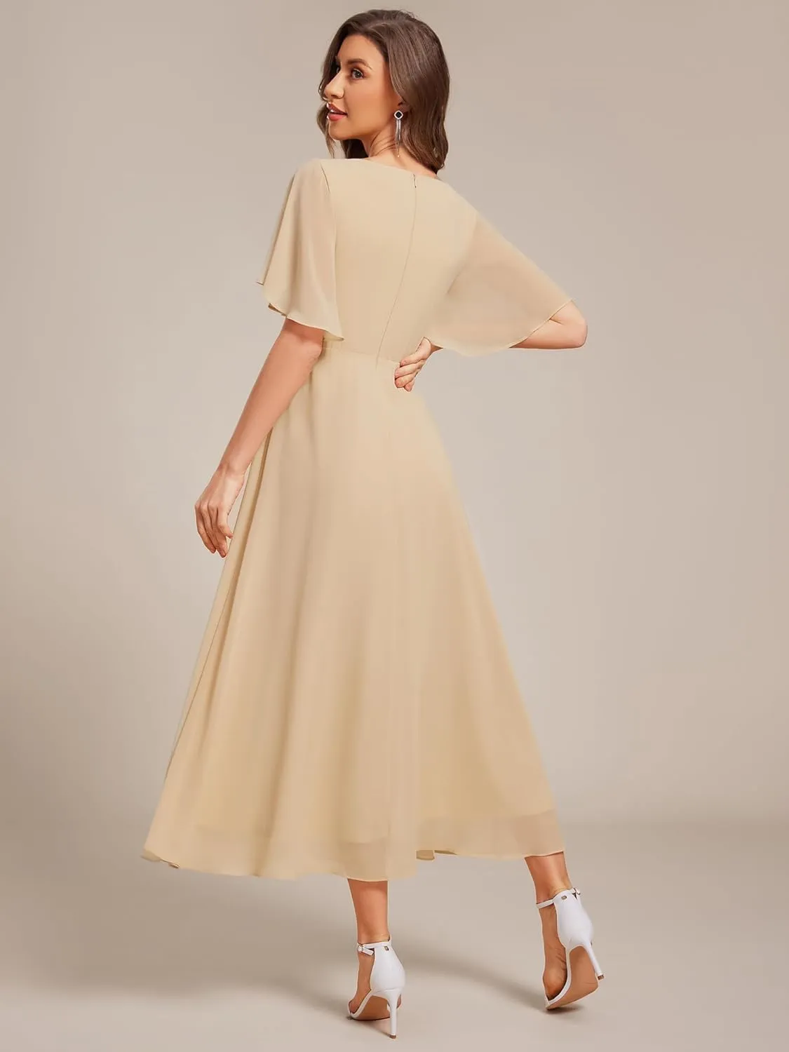 Ever-Pretty Women's Cocktail Dresses V Neck A-Line Elastic High Waist Wedding Guest Evening Party Maxi Dress 02093