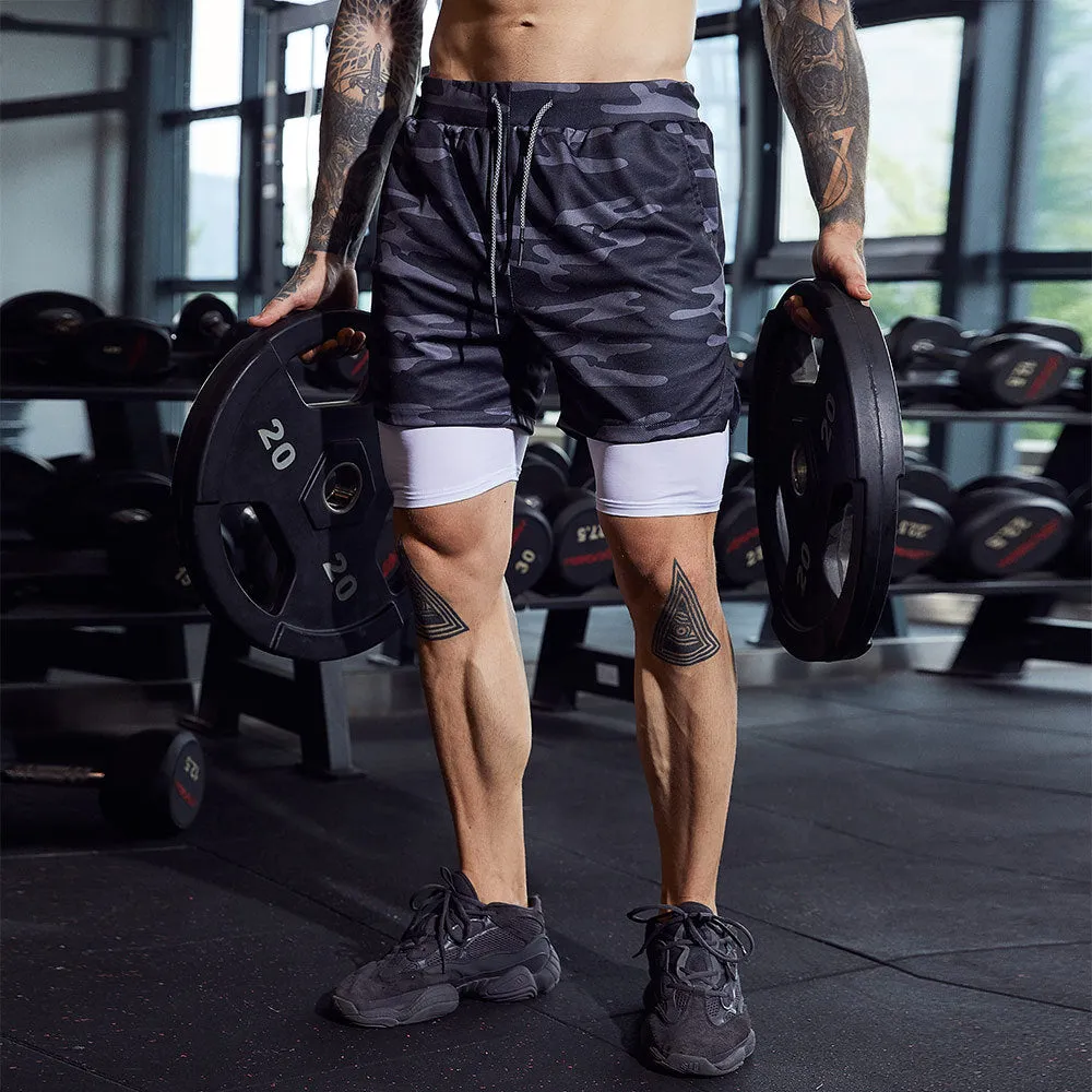 Five-point Pants Double Layer Men's Fitness Training Shorts