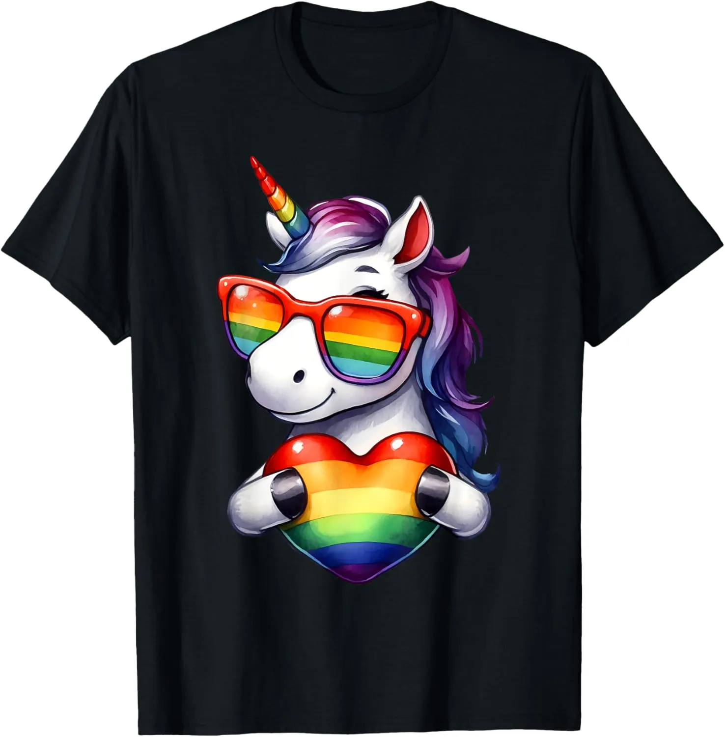 Gay Pride Unicorn Heart Rainbow Flag LGBT Women Girls Kids T-Shirt