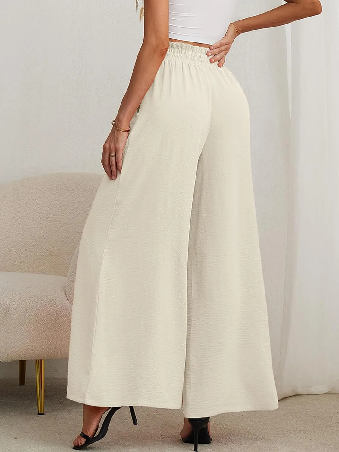 Heymoments Women's Wide Leg Lounge Pants Lightweight High Waisted Adjustable Tie Knot Loose Trousers with Pockets