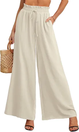 Heymoments Women's Wide Leg Lounge Pants Lightweight High Waisted Adjustable Tie Knot Loose Trousers with Pockets