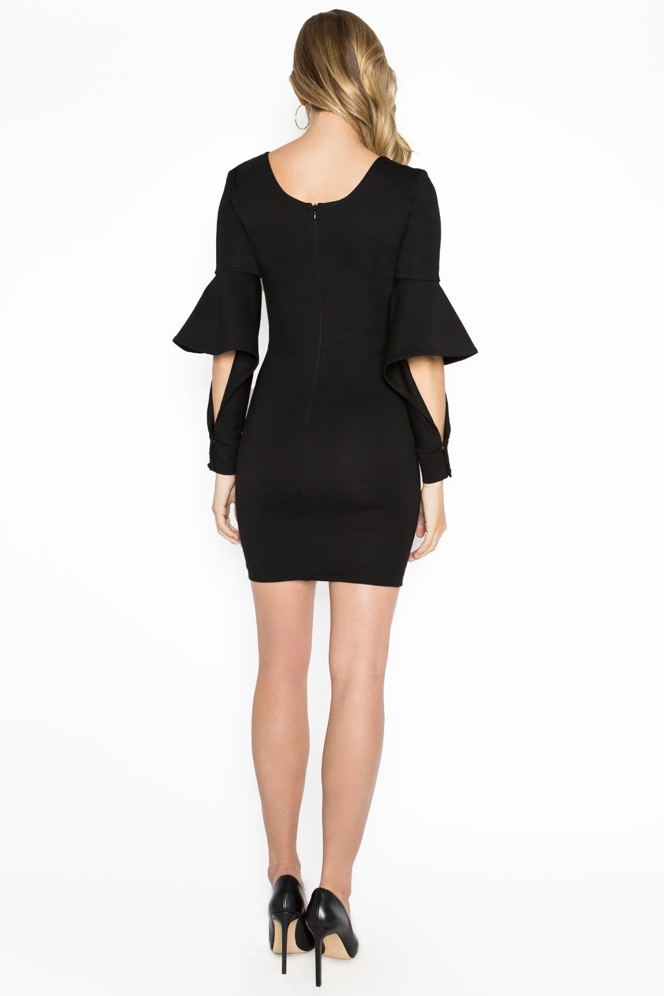 Jayla Dress - Mini body conscious dress with novelty cuffed bell