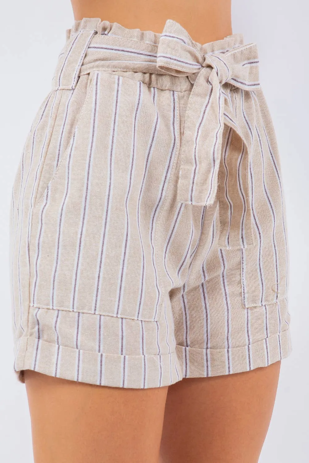 Joanna's Shorts - Khaki/Chocolate/White Linen Stripe