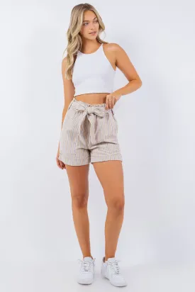 Joanna's Shorts - Khaki/Chocolate/White Linen Stripe