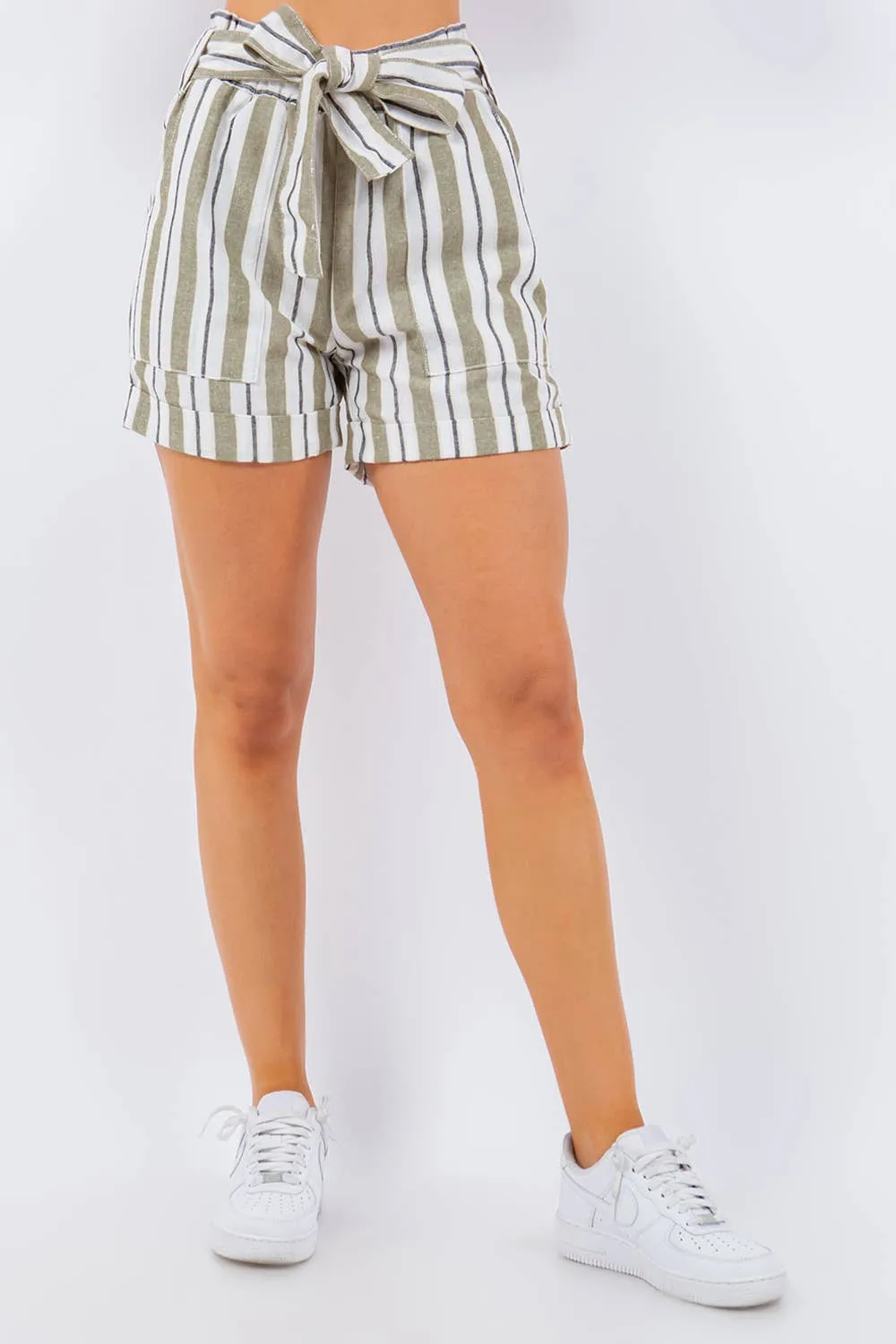 Joanna's Shorts - Khaki/Chocolate/White Linen Stripe